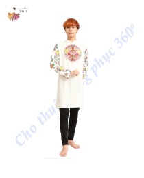 Áo dài cách tân trắng hoa văn tròn giữa nam 1