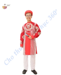 Áo dài đỏ gấm nam