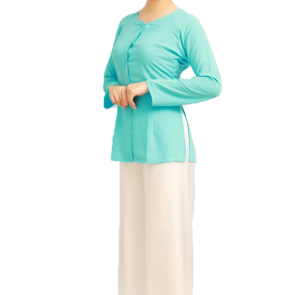 Áo bà ba nữ xanh biển nhạt trơn, quần trắng