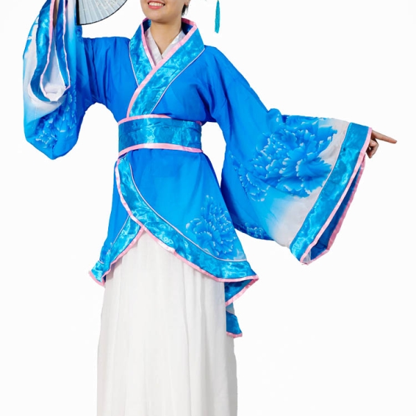 Cổ trang Trung Quốc nữ áo khoác xanh biển, váy trắng