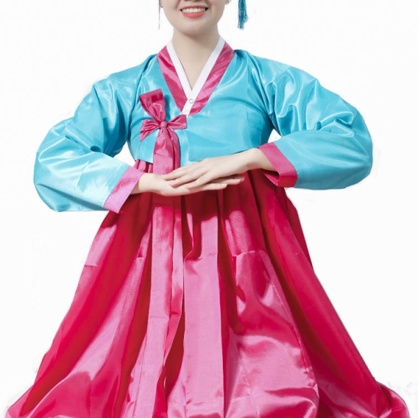 Hanbok nữ áo xanh biển + váy hồng