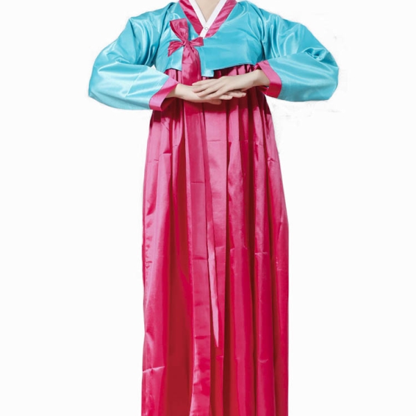 Hanbok nữ áo xanh biển + váy hồng