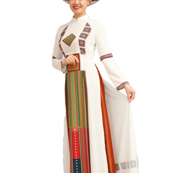 Áo dài trắng thổ cẩm