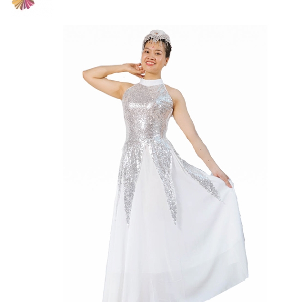 Đầm yếm liền trắng kim sa 