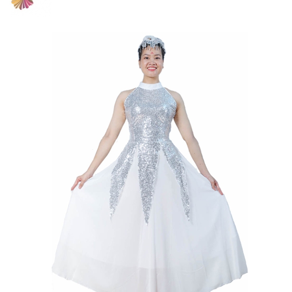 Đầm yếm liền trắng kim sa 