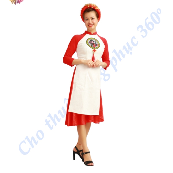Áo dài cách tân đỏ trắng nữ 1