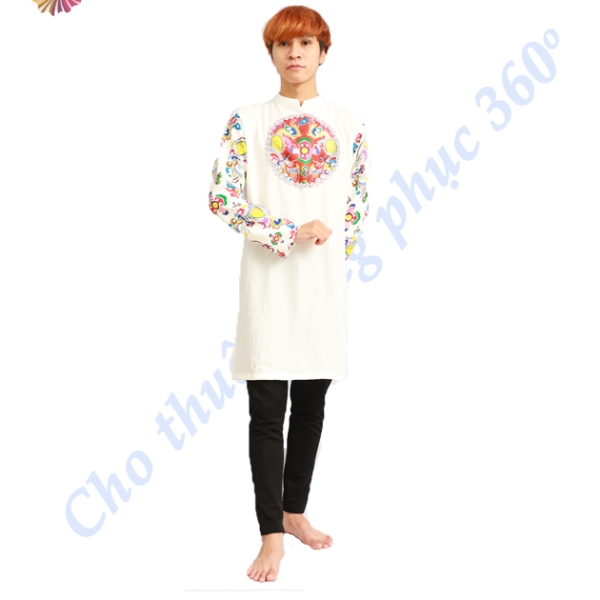 Áo dài cách tân trắng hoa văn tròn giữa nam 1
