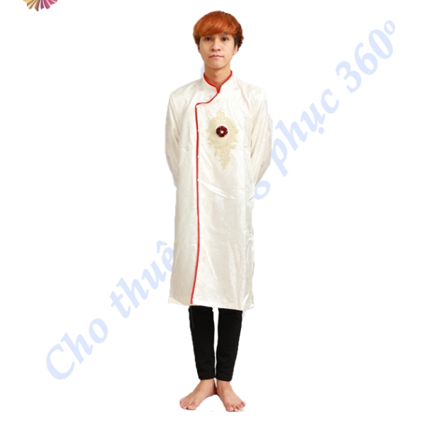 Áo dài cách tân nam trắng viền đỏ 1