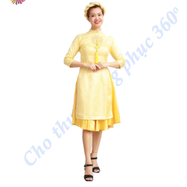 Áo dài cách tân vàng đồng nữ 1