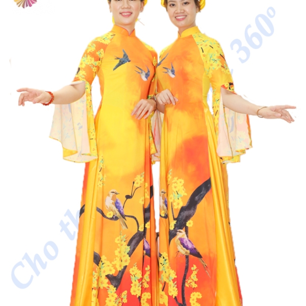 Áo dài cam xẻ tay nữ