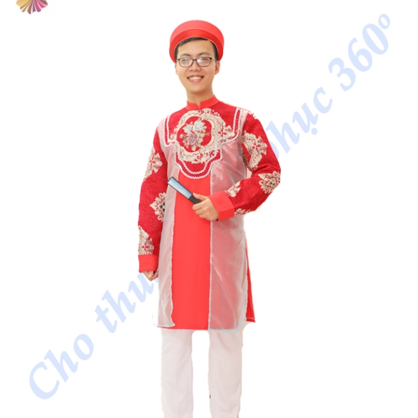 Áo dài đỏ gấm nam