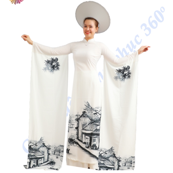 Áo dài trắng 2 tay  dài 1