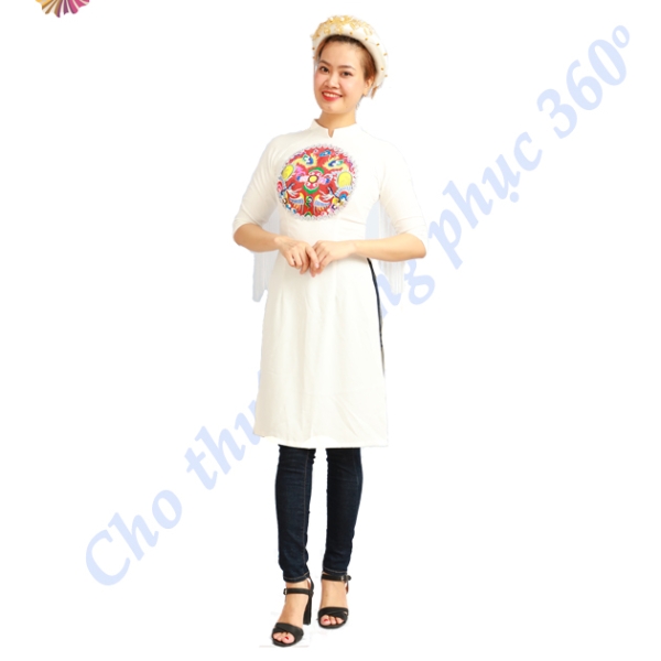 Áo dài trắng hoa văn tròn giữa nữ 1